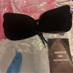 Black Adhesive Bra with Lace-Up Front